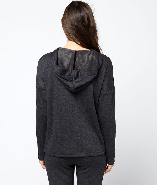 Bluza homewear z kapturem wiązanym aksamitnymi tasiemkami Bluza homewear z kapturem wiązanym aksamitnymi tasiemkami