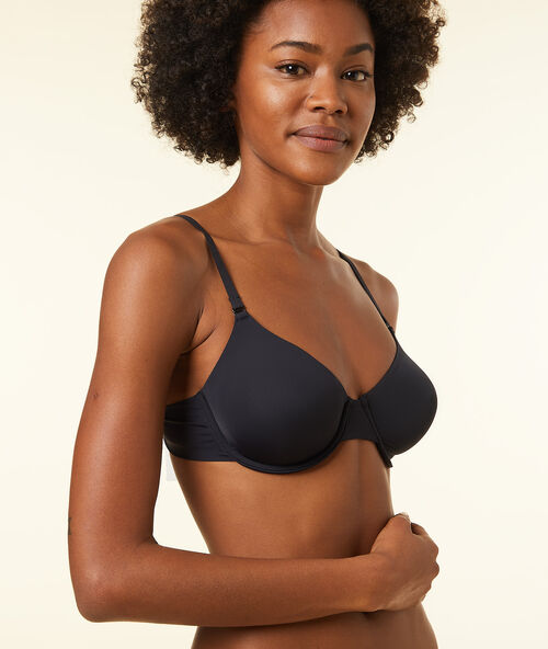 Miękki profilowany biustonosz z mikrofibry w jednolitym kolorze czarny.