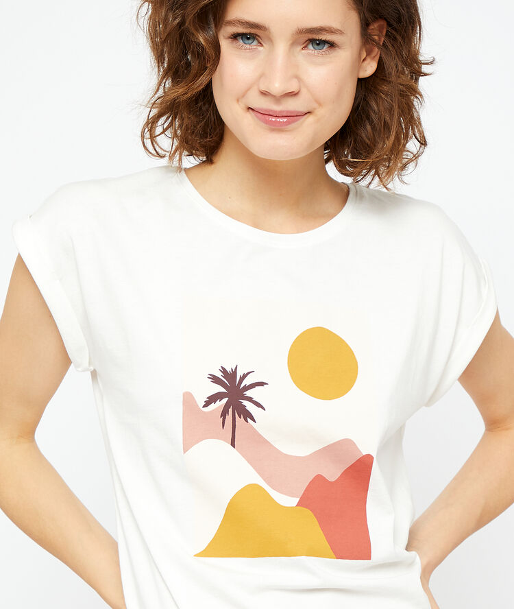 T-shirt z bawełny z nadrukiem ecru.