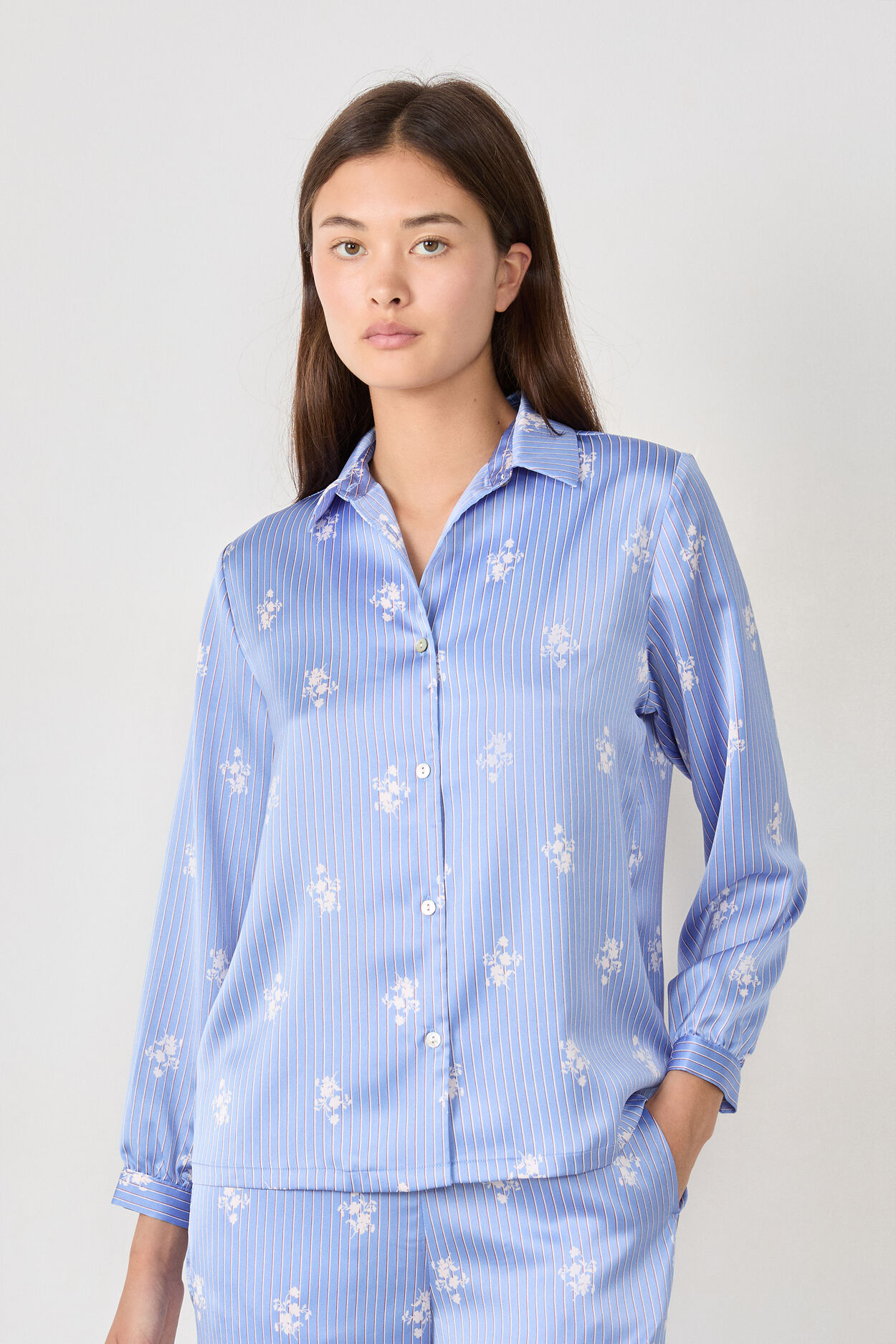 Chemise de pyjama satiné à imprimés