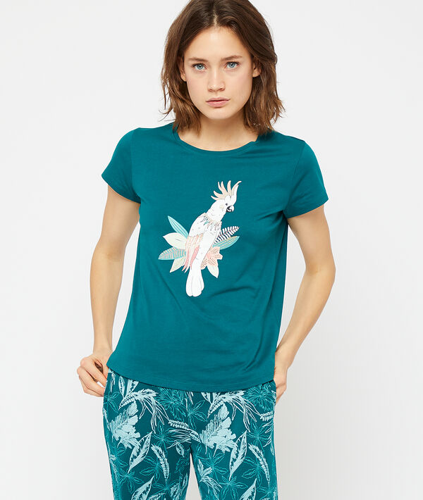 T-shirt z organicznej bawełny z nadrukiem papugi T-shirt z organicznej bawełny z nadrukiem papugi;${refinementColor}