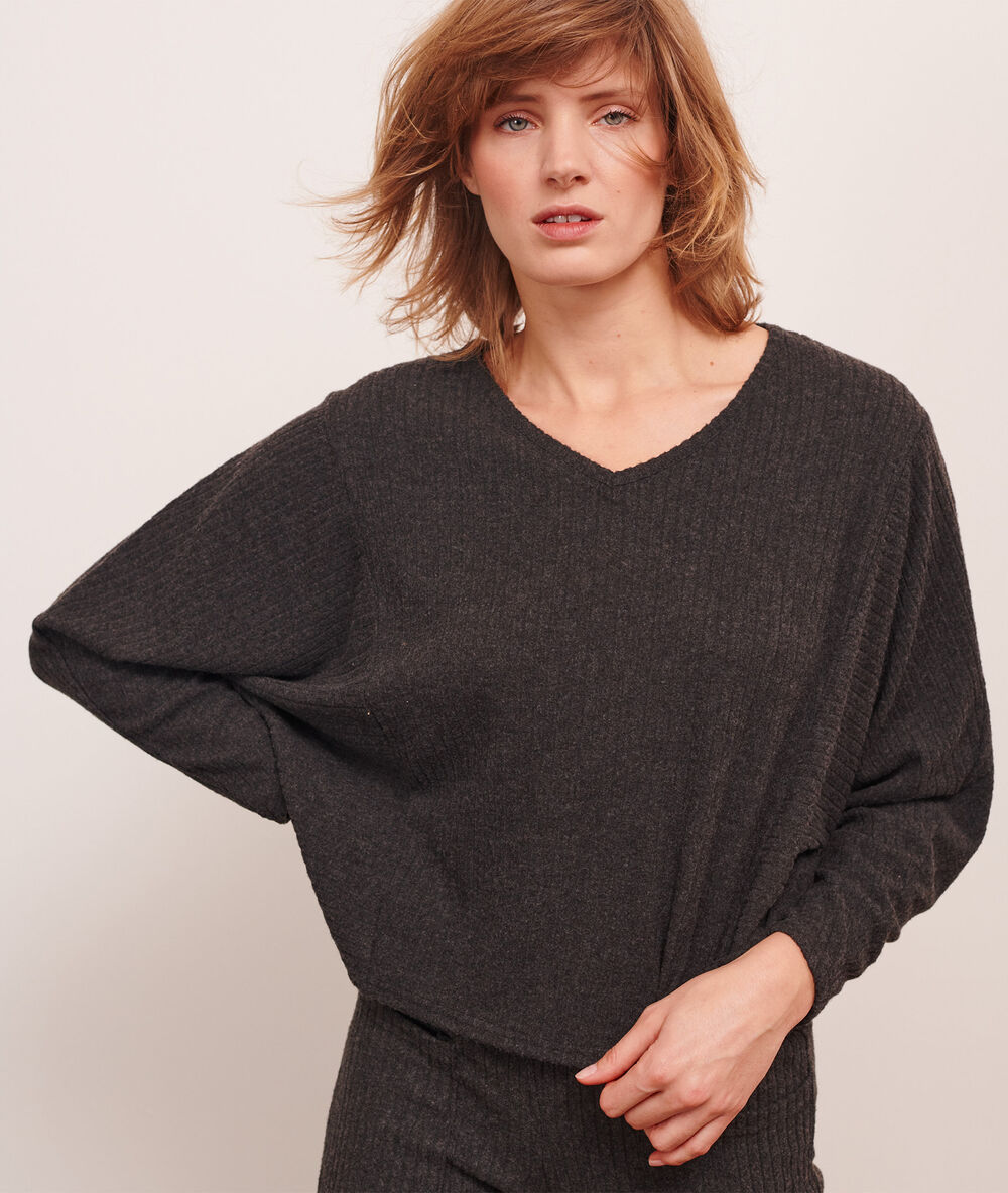 Top loungewear z długimi rękawami antracytowy.