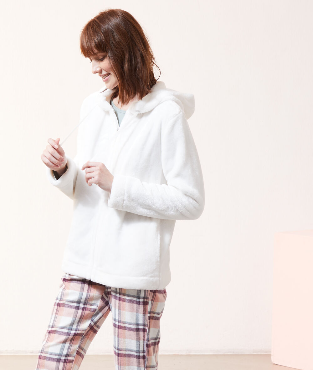Bluza z polaru homewear z kapturem ecru.