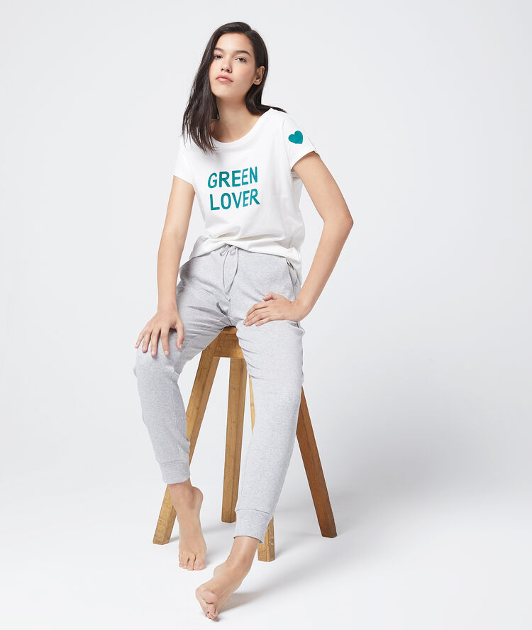 T-shirt z bawełny organicznej z napisem 'green lover' ecru.