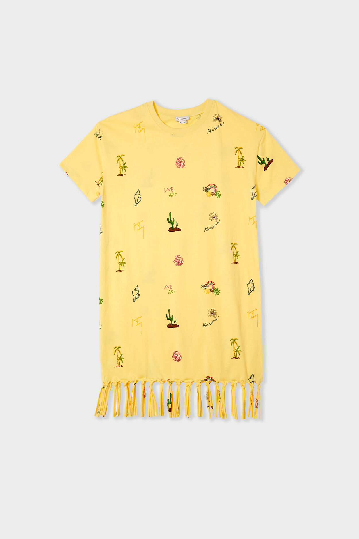 Sukienka t-shirt z nadrukiem i frędzlami