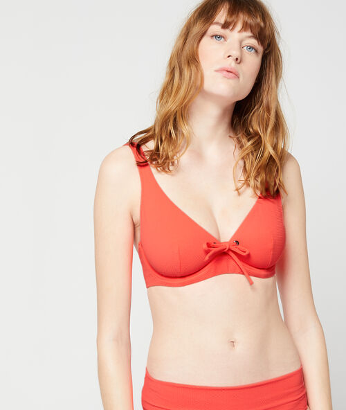 Miękka g&oacute;ra od kostiumu, detale z pierścieni i pask&oacute;w koralowy.