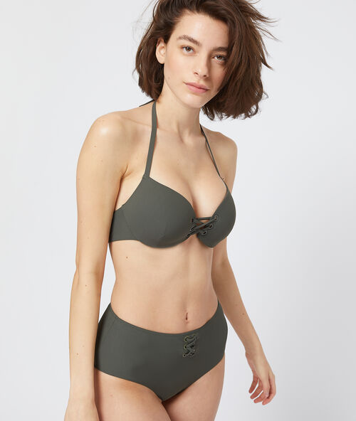 Góra od kostiumu push-up, sznurowanie z metalowymi obrączkami khaki.