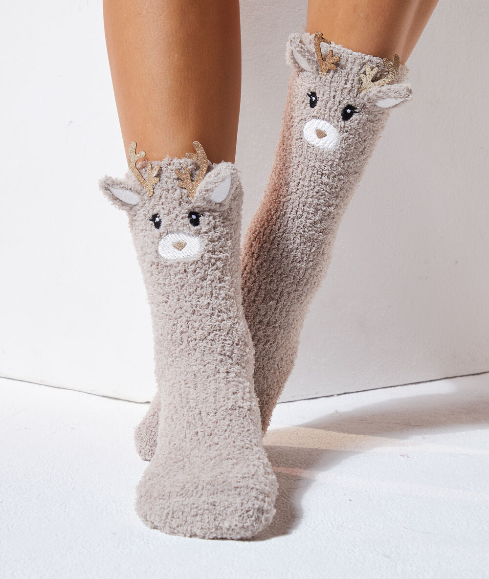 Pluszowe skarpety homewear ecru.