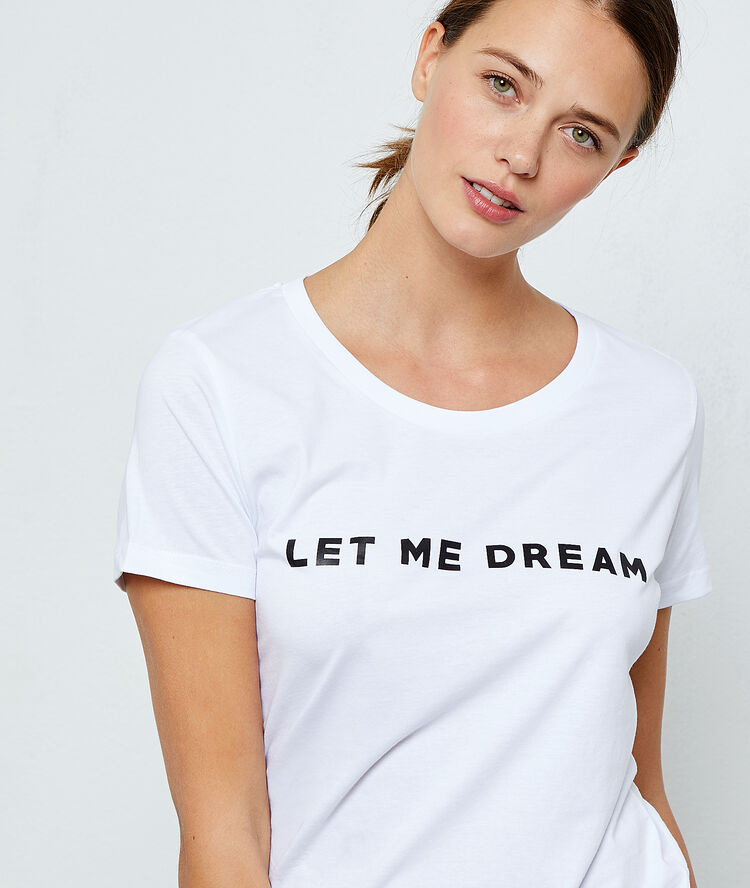 T-shirt z bawełny z napisem 'let me dream' blanc.