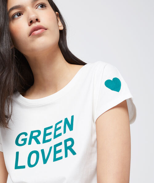 T-shirt z bawełny organicznej z napisem 'green lover' ecru.