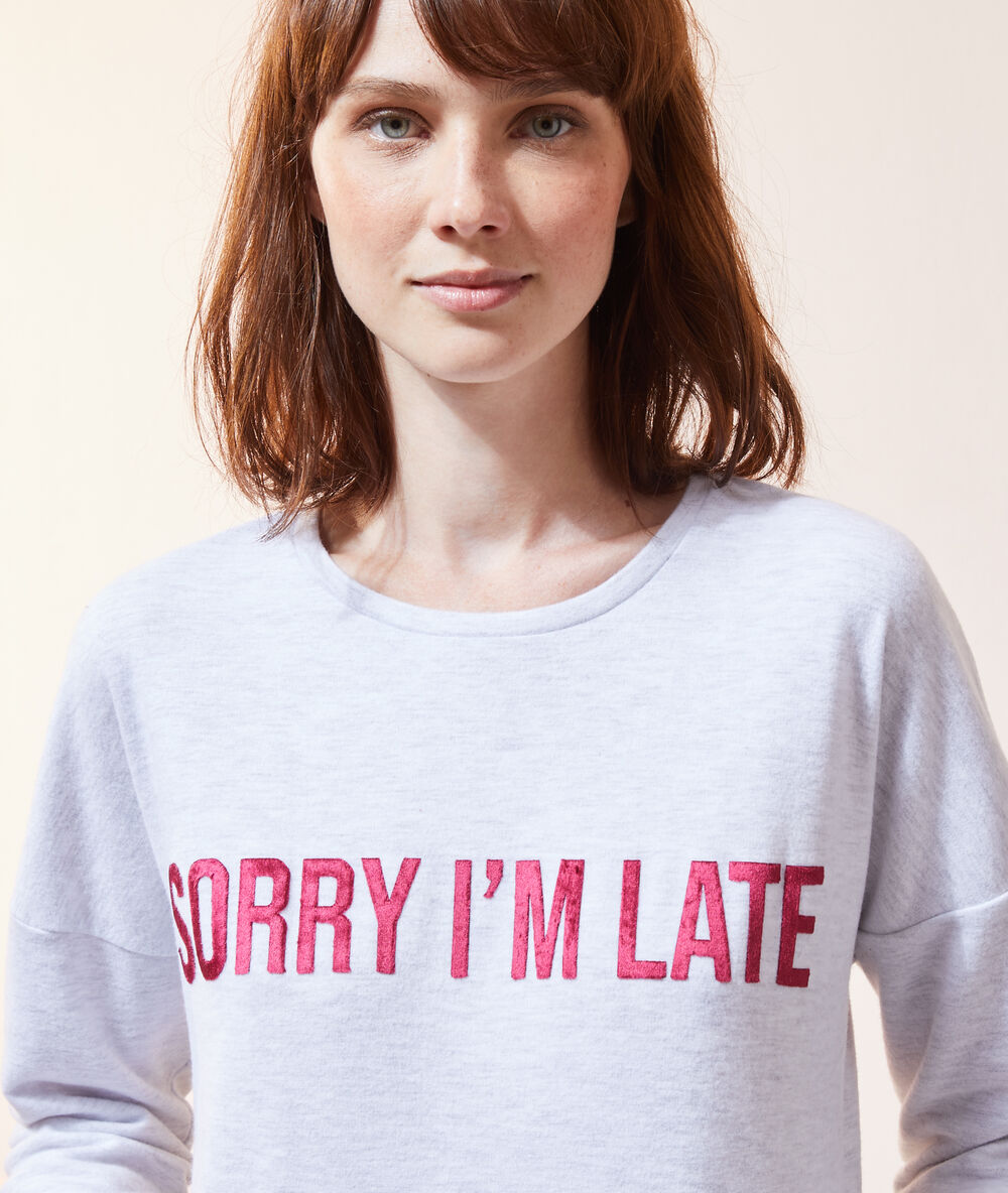 Koszula nocna z napisem 'sorry i'm late' szary.