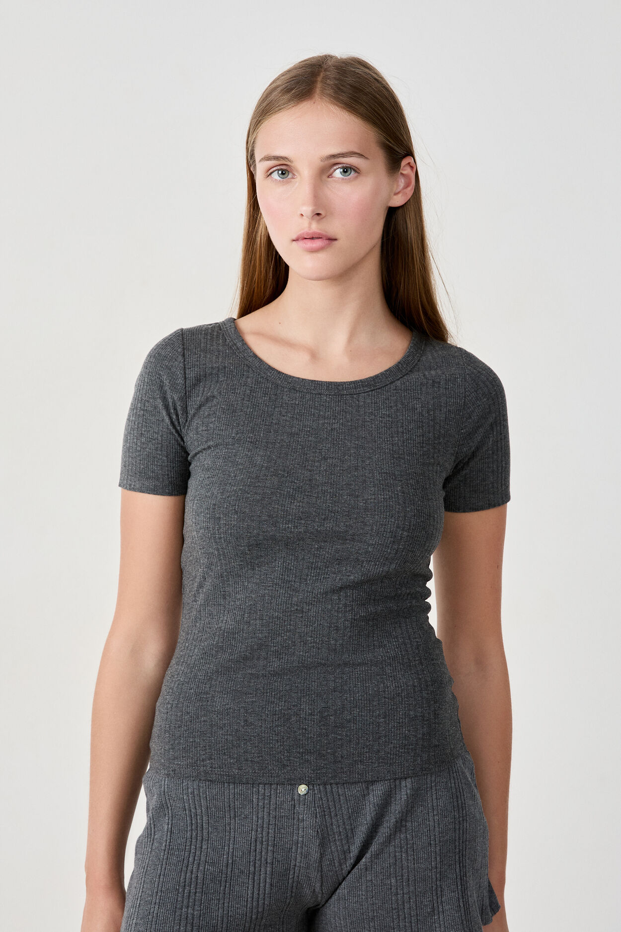 T-shirt de pyjama manches courtes en coton côtelé