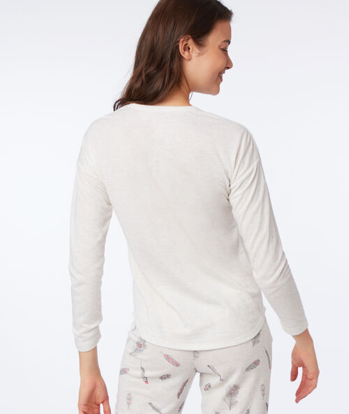 T-shirt z napisem, długie rękawy beige.