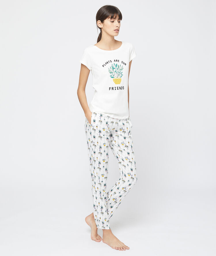 T-shirt z nadrukiem 'plants are our friends' ecru.
