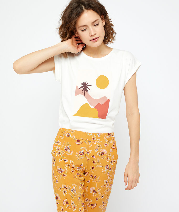 T-shirt z bawełny z nadrukiem ecru.