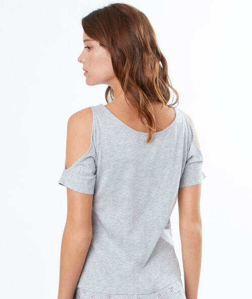 T-shirt z odkrytymi ramionami i napisem gris.