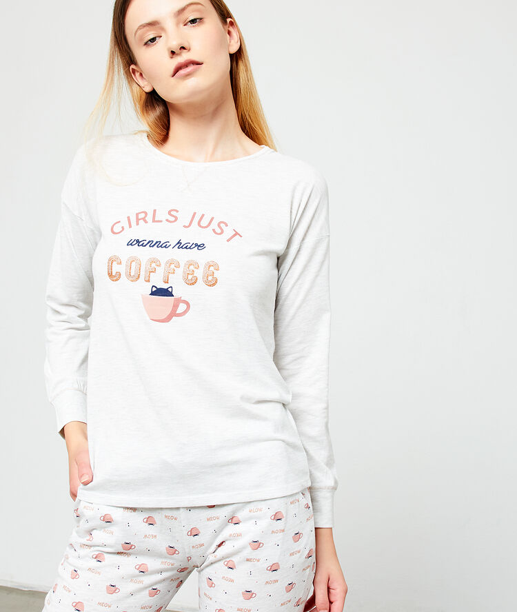 Top z nadrukiem 'girls just wanna have coffee' ecru.