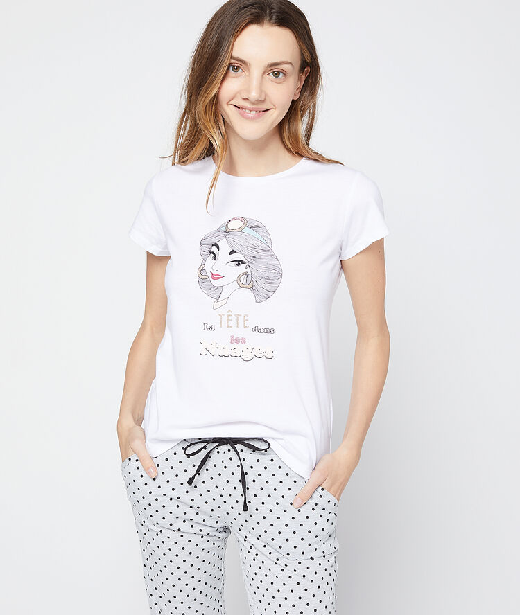 T-shirt z napisem i motywem disney 'la tête dans les nuages' ecru.