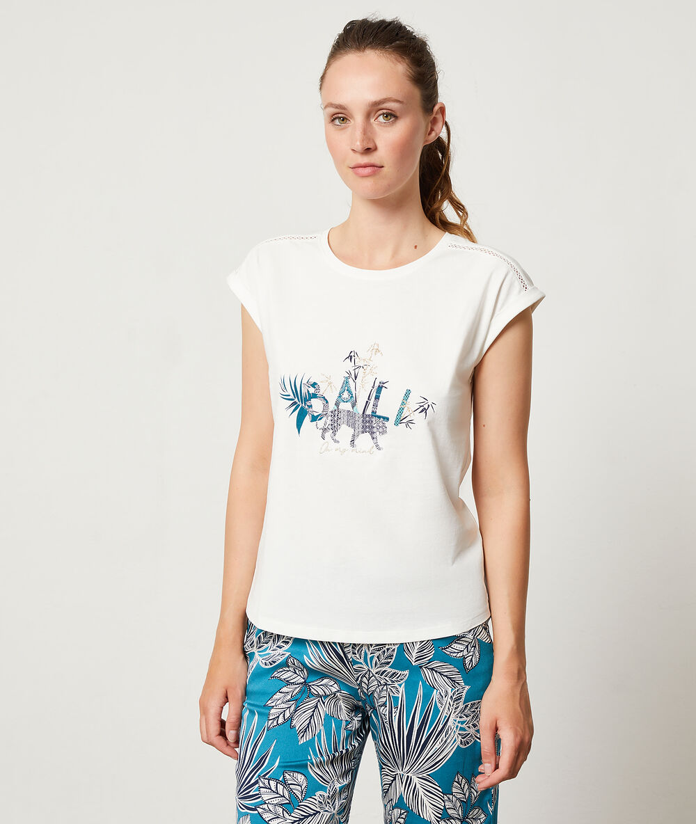 T-shirt z napisem 'bali' ecru.