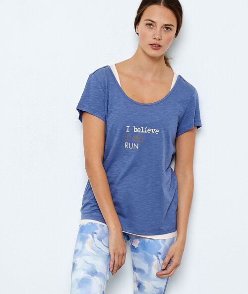 T-shirt treningowyz podkoszulkiem w jednym niebieski.
