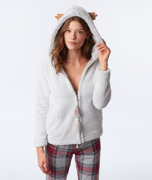 Rozpinana bluza homewear, sówka grey.