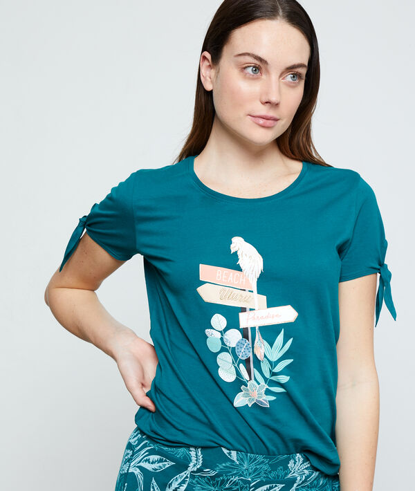 T-shirt z organicznej bawełny z napisem 'beach, uluru, paradise' T-shirt z organicznej bawełny z napisem 'beach, uluru, paradise';${refinementColor}