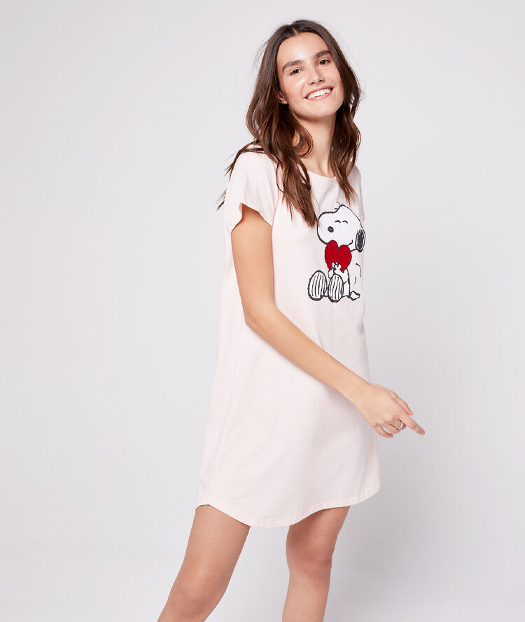 Koszulka nocna z nadrukiem snoopy przydymiony róż.