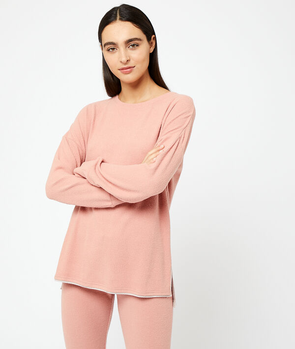 T-shirt z prążkowanego materiału z długimi rękawami T-shirt z prążkowanego materiału z długimi rękawami;${refinementColor}
