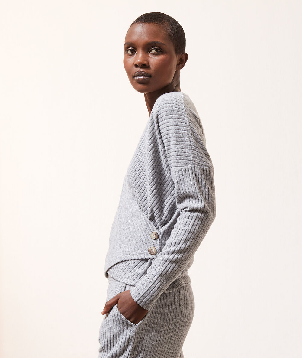 Top loungewear z dekoltem kopertowym szary.
