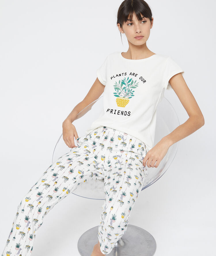 T-shirt z nadrukiem 'plants are our friends' ecru.