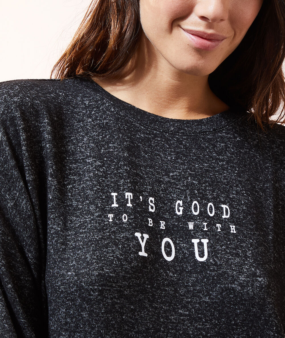 Top z długimi rękawami i napisem 'it's good to be with you' antracytowy.