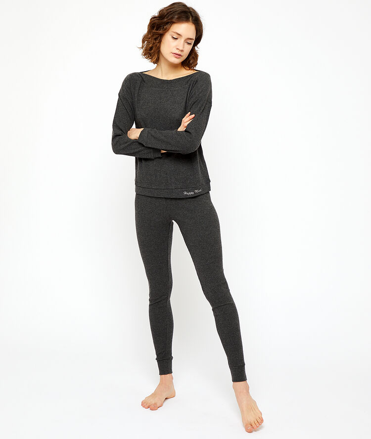 Top loungewear z napisem 'happy mind' antracytowy.