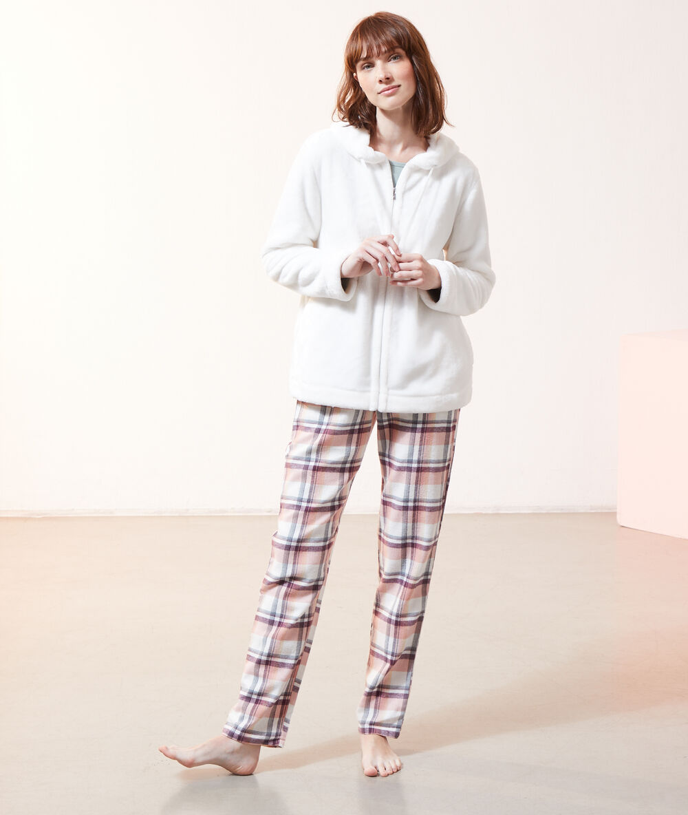 Bluza z polaru homewear z kapturem ecru.