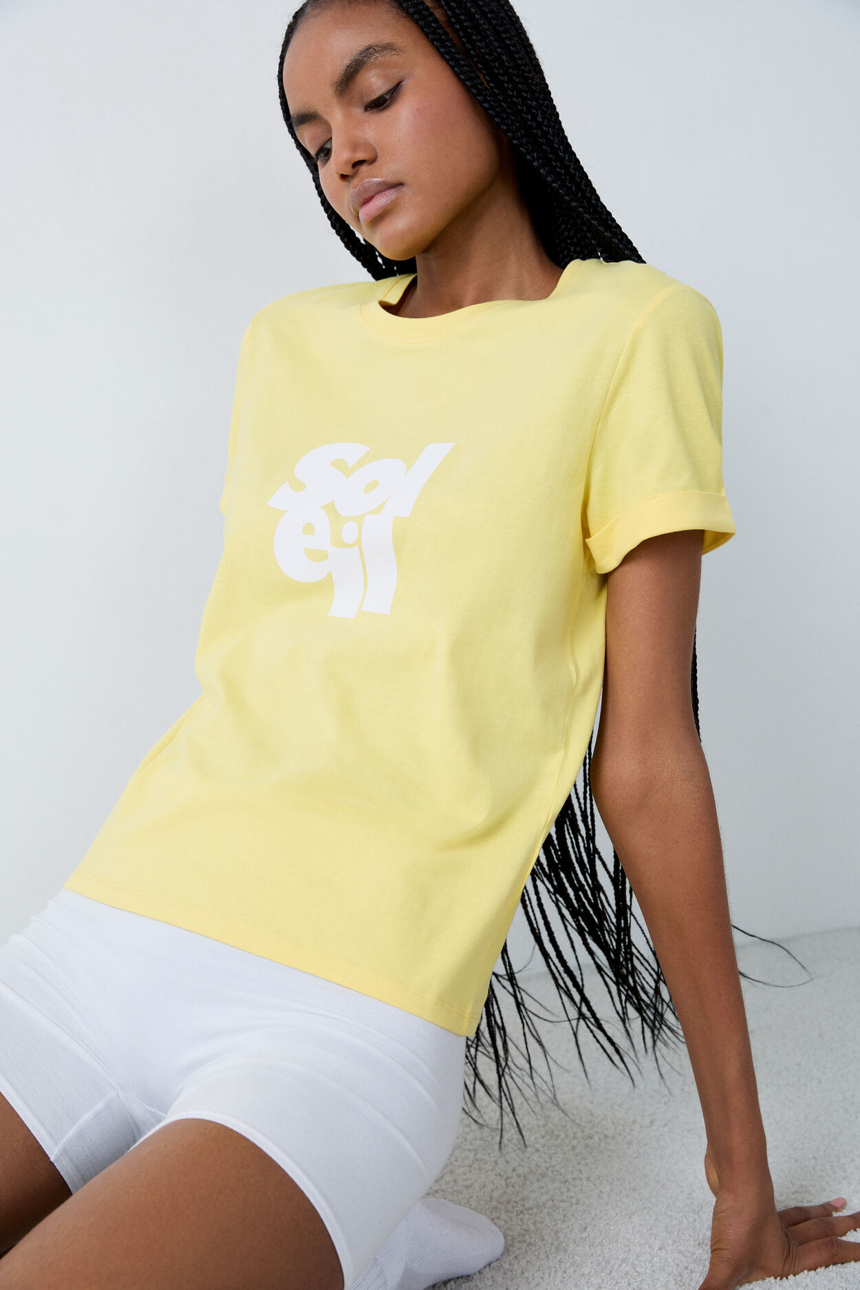 T-shirt piżamowy z krótkim rękawem z bawełny słońce