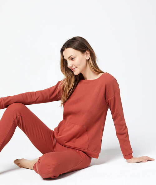 Spodnie homewear slim fit ceglasty.