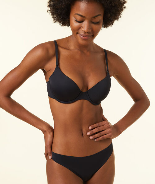 Klasyczny biustonosz usztywniany z mikrofibry w jednolitym kolorze czarny.