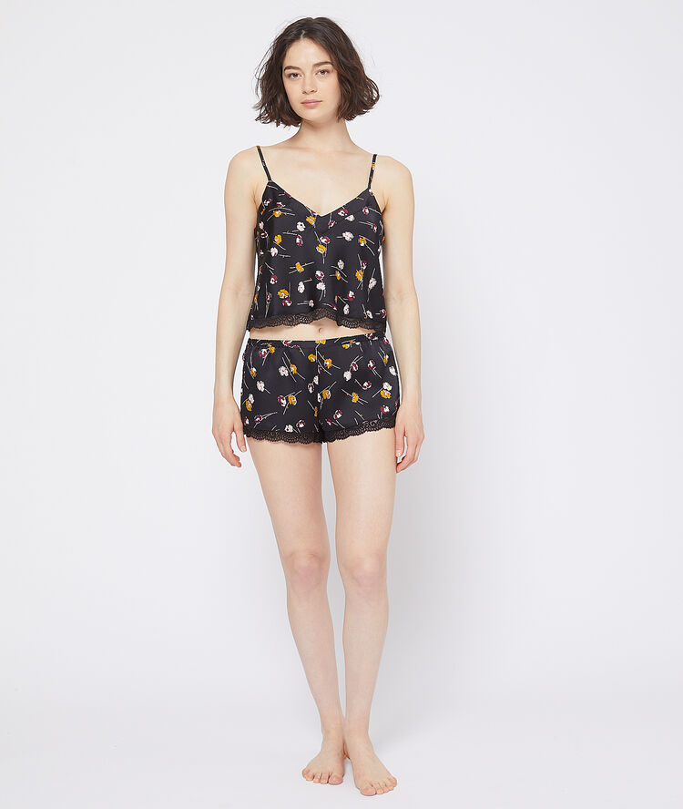 Crop-top w kwiaty czarny.