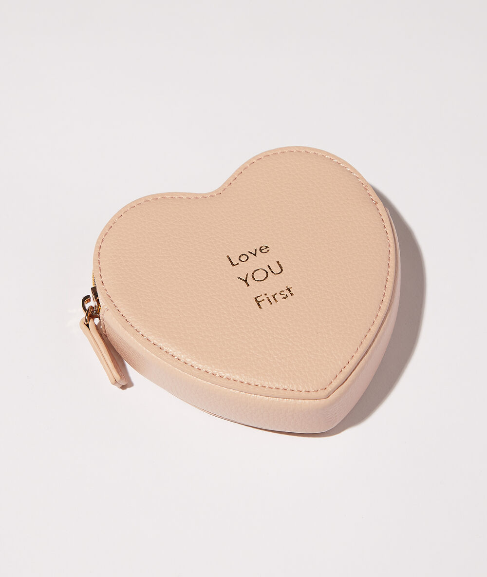 Mini kosmetyczka serce z napisem "love you first" różowy.