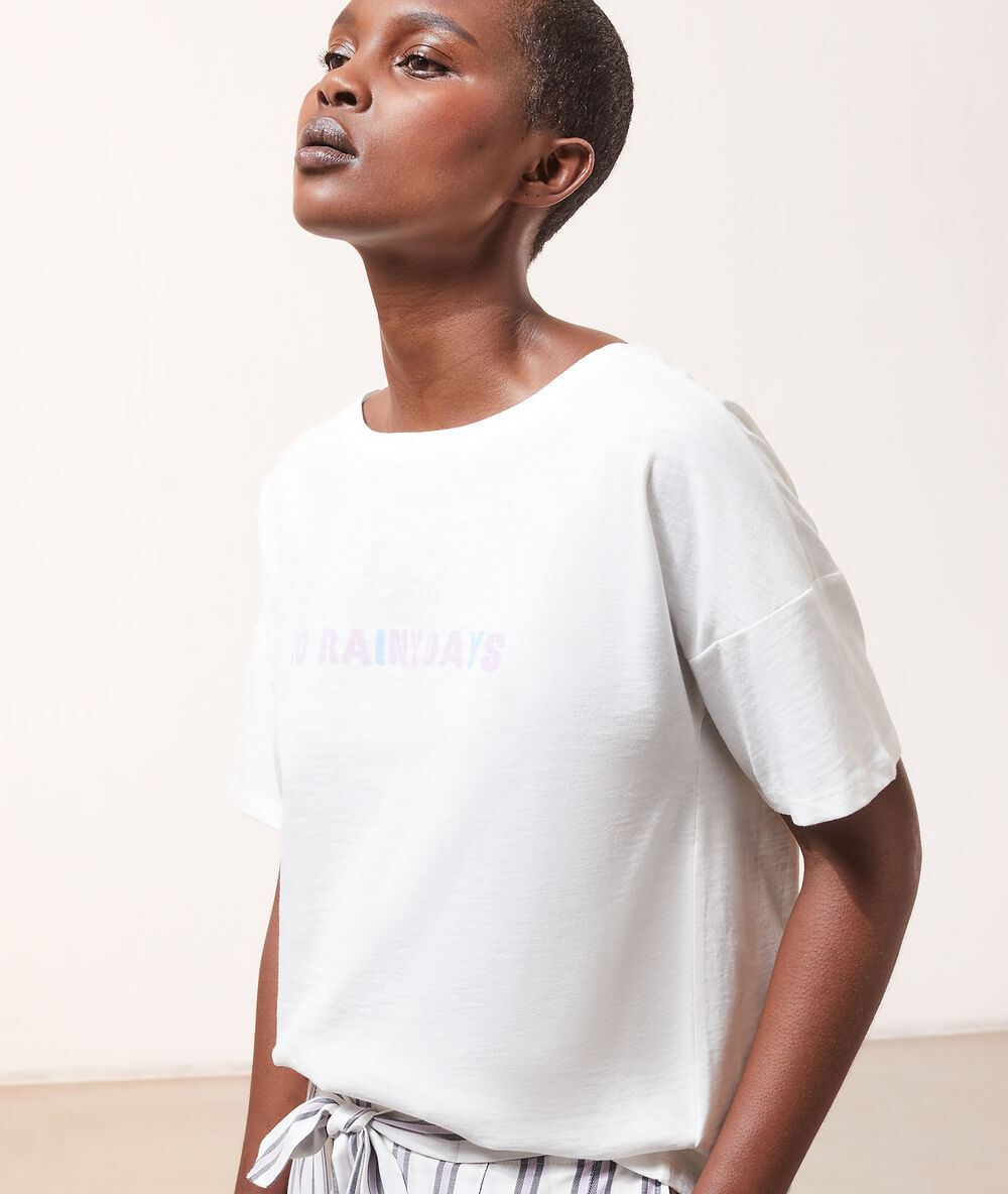T-shirt z napisem 'no rainy days' ecru.
