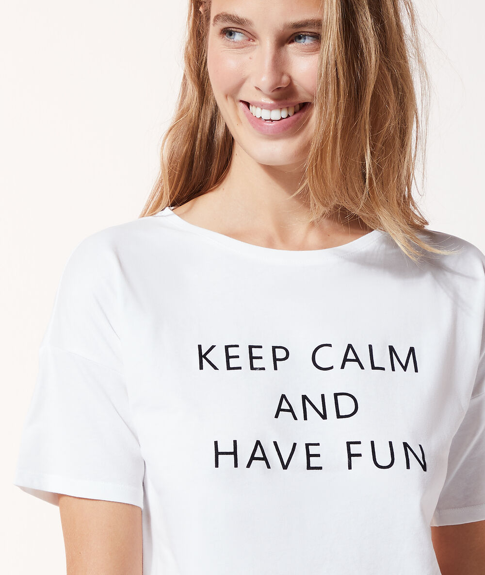 Top z krótkimi rękawami i napisem 'keep calm and have fun' ecru.