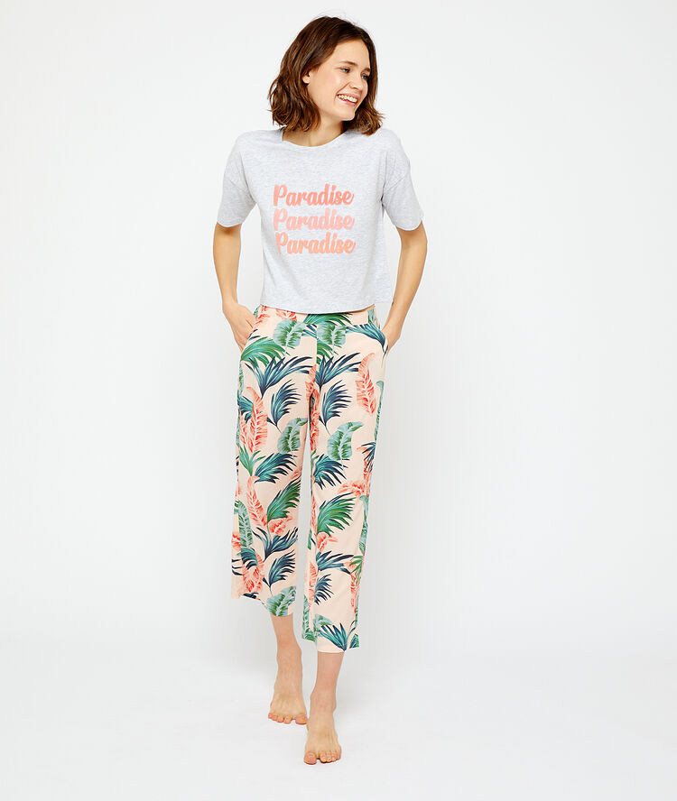 T-shirt z organicznej bawełny z napisem 'paradise' szary.