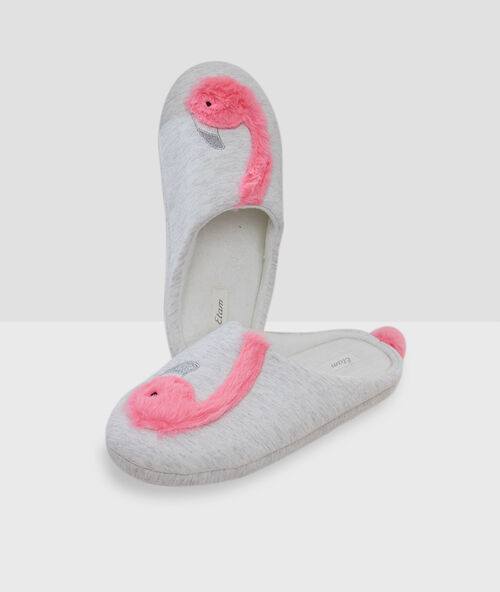 Kapcie w różowe flamingi bleu.