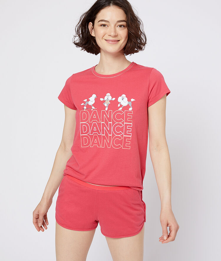 T-shirt z napisem "dance" różowy.