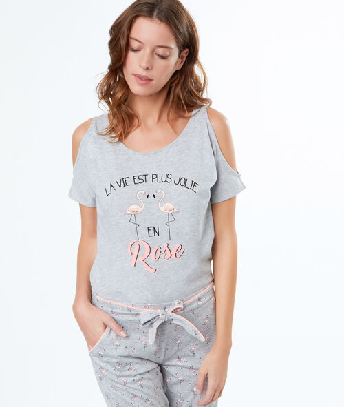 T-shirt z odkrytymi ramionami i napisem T-shirt z odkrytymi ramionami i napisem