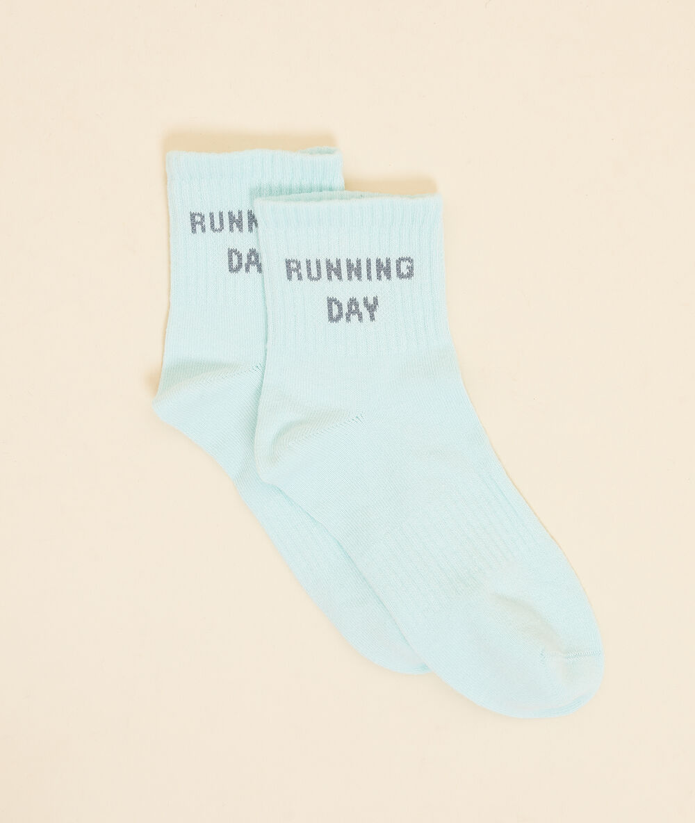 Skarpetki sportowe z napisem 'running day' niebieski.