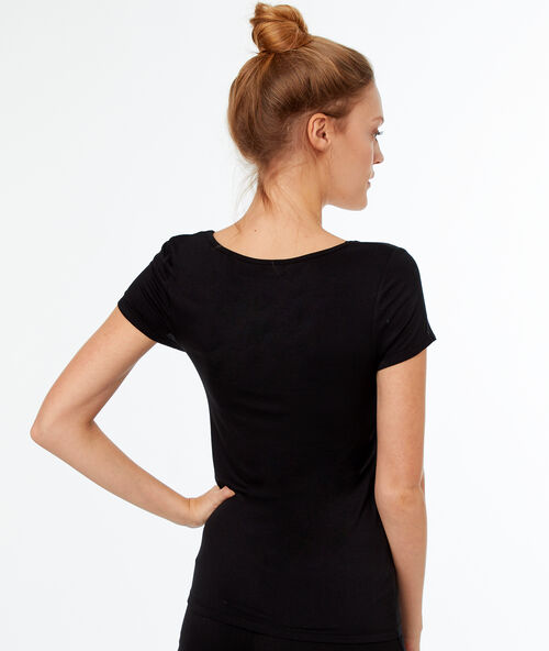 T-shirt z dekoltem z koronki noir.