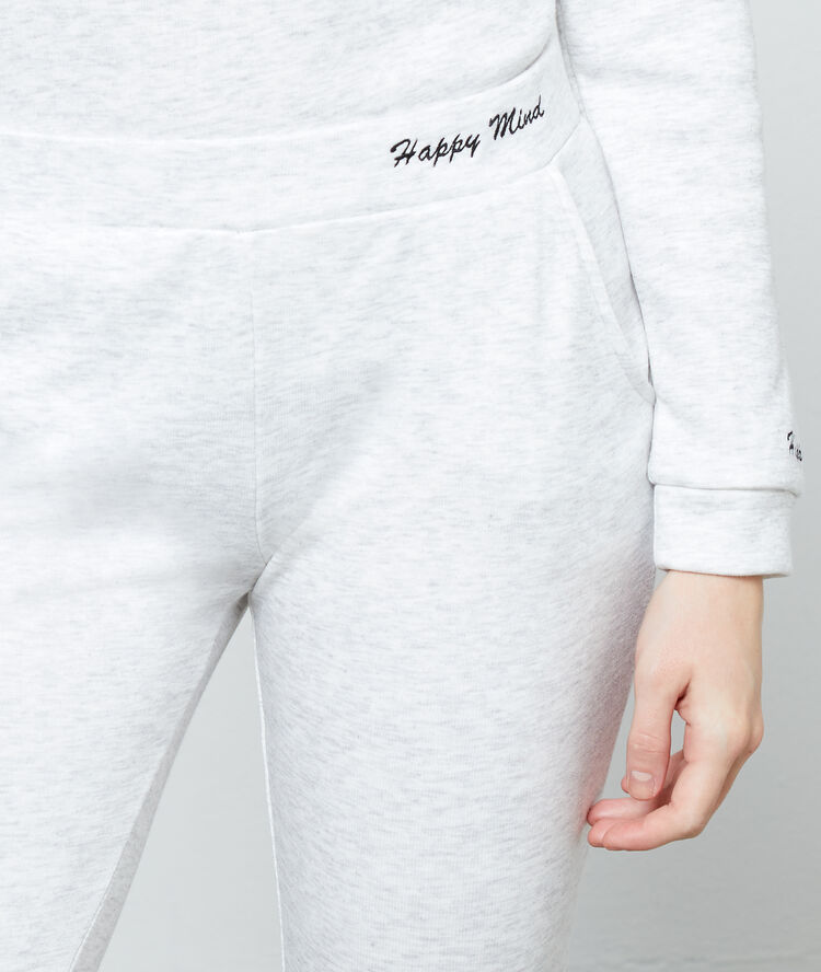 Spodnie loungewear z napisem 'happy mind' ecru.