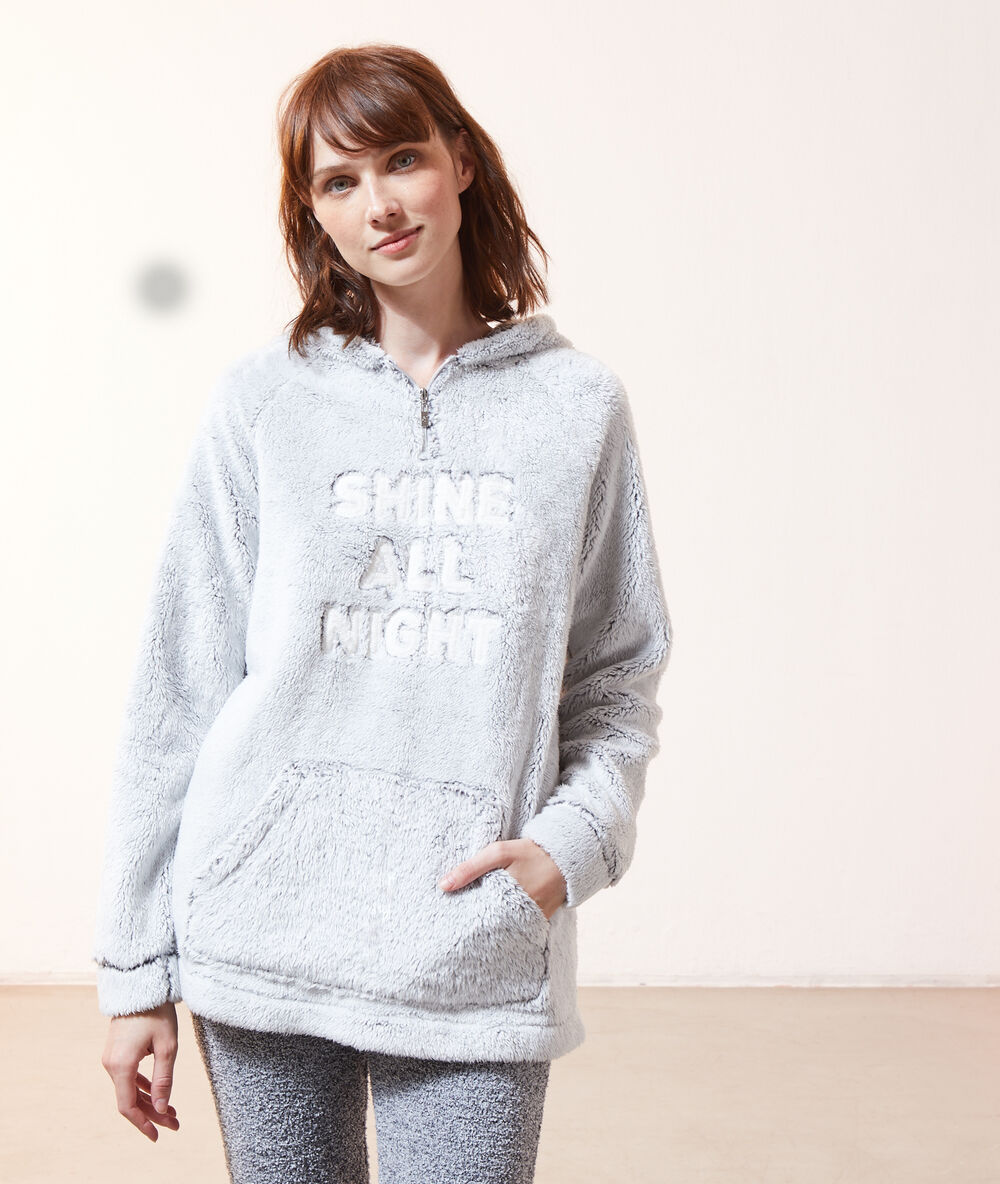 Pluszowa bluza z napisem 'shine all night' szary.