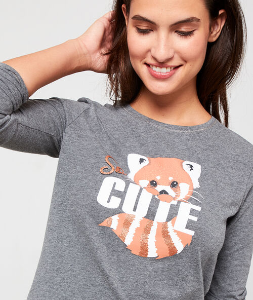 Top z długimi rękawami z napisem 'cute' antracytowy.