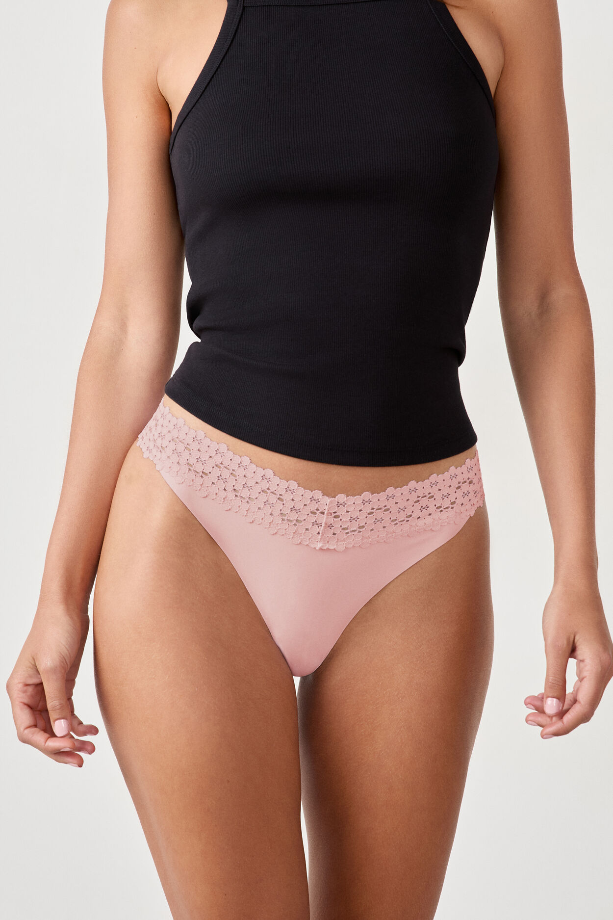 Tanga v-shape en microfibre et dentelle